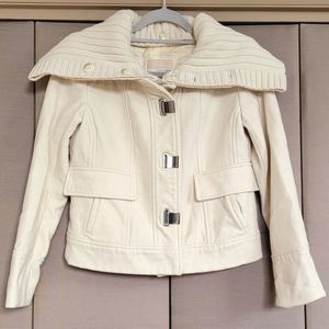 Michael Kors Ivory Wool Coat Knit Collar OR Round Neck Cropped Jacket sz Small